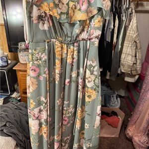 Pink and Red Off-the-Shoulder Sundress with Pleated Skirt